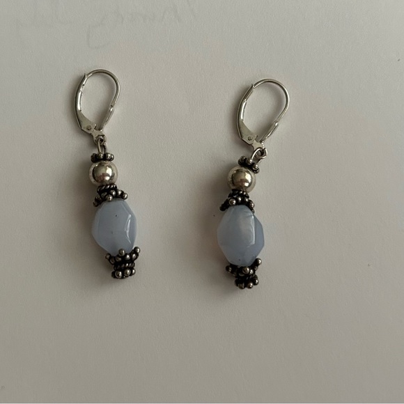New Blue Stone and Silver Color Designs Earrings Handmade in USA - Picture 3 of 5